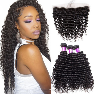 10A Unprocessed Raw Virgin Remy Human Hair Extension Braiding Hair Bboss Deep Wave Curly Human Hair Bundles with Closure